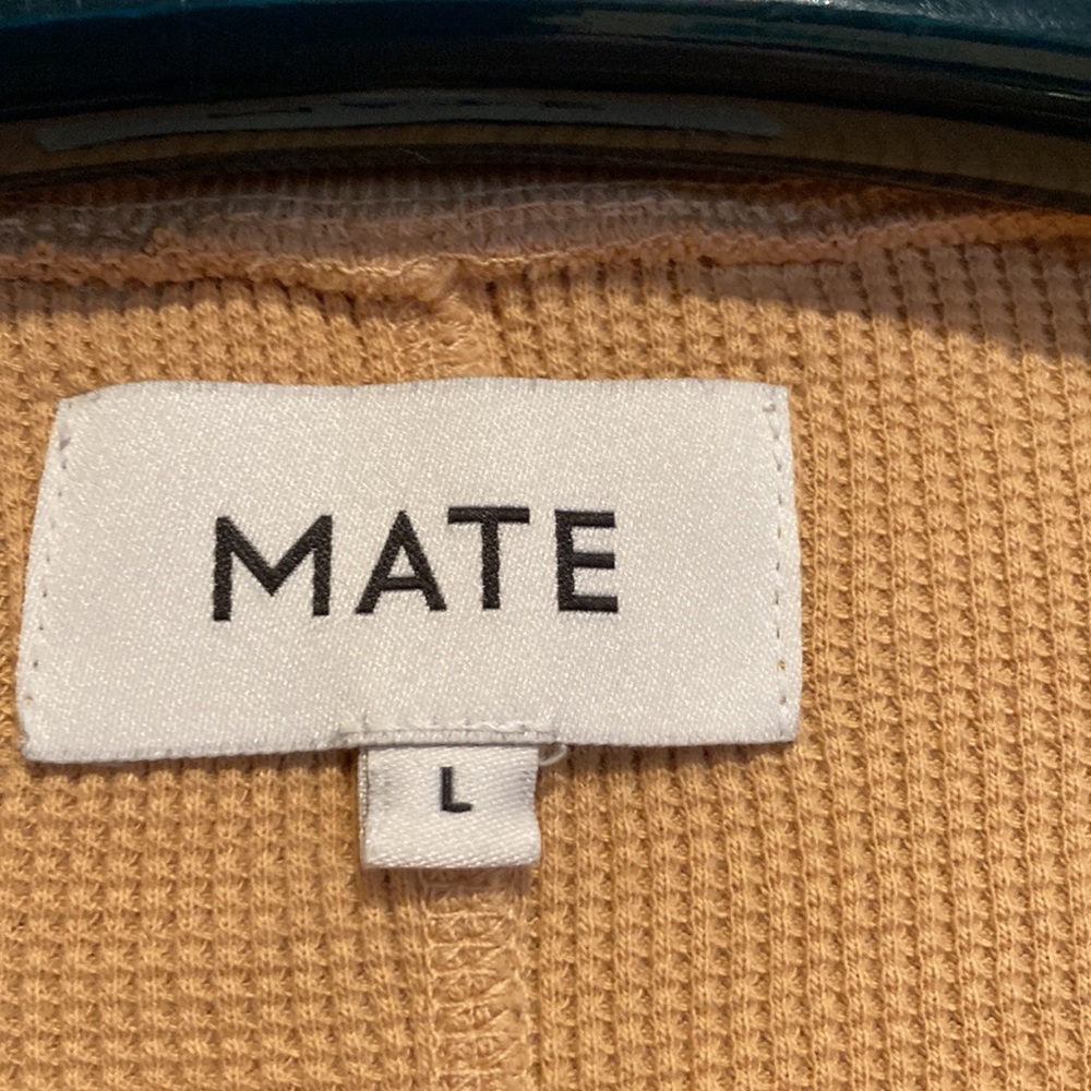 MATE THE LABEL THE HARPER HENLEY OCHRE YELLOW GOLD WAFFLE KNIT THERMAL TOP L - Picture 3 of 10